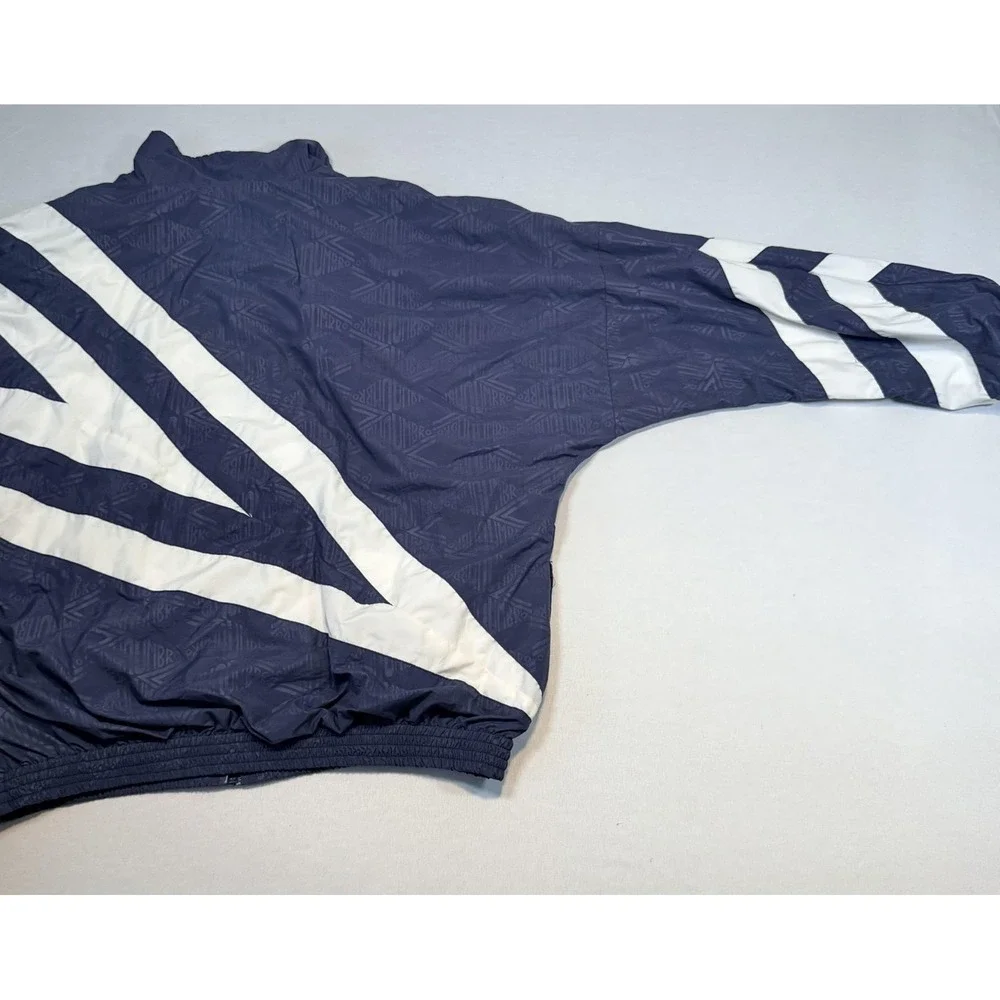 Vintage Umbro Jacket Mens XL Blue White Stripe Full Zip Windbreaker Soccer 90s